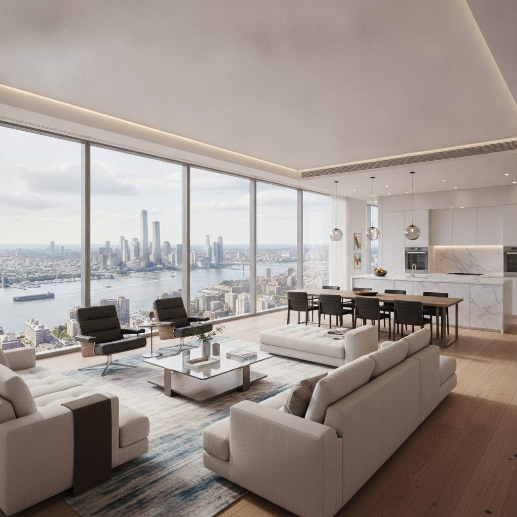 Living room with harbor view